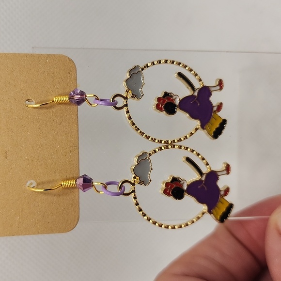 Witch on a Broom Hoop Earrings - Picture 2 of 2